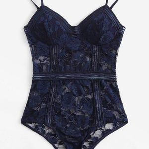 New Navy Floral Lace Bodysuit